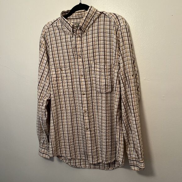 BERETTA Men’s Crinkle Washed Cotton Long Sleeve Plaid Hunting Flannel, Tan- L - Picture 3 of 8